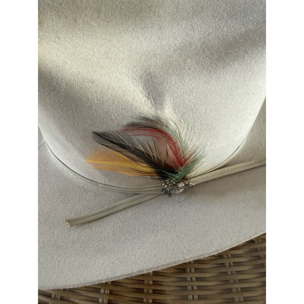 Vintage Stetson 4x Beaver Cowboy Hat SIZE 7 1/2 FEATHER Silver Belly NO BOX - Picture 9 of 9